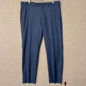 Chaps Men's 36W x 30L Blue Glen Plaid Dress Pants Flat Front Trousers Wedding